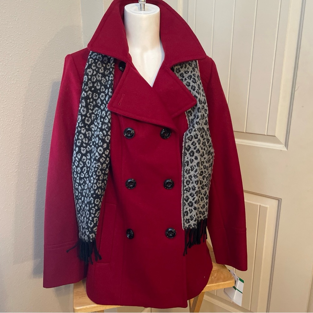 Anne Klein Red Peacoat with Leopard Scarf NWT - Picture 1 of 5